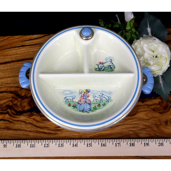 Vintage 1950s Bartsch Childs Divided Warming Plate Dish Mary Little Lamb Dog 50s - Picture 2 of 8